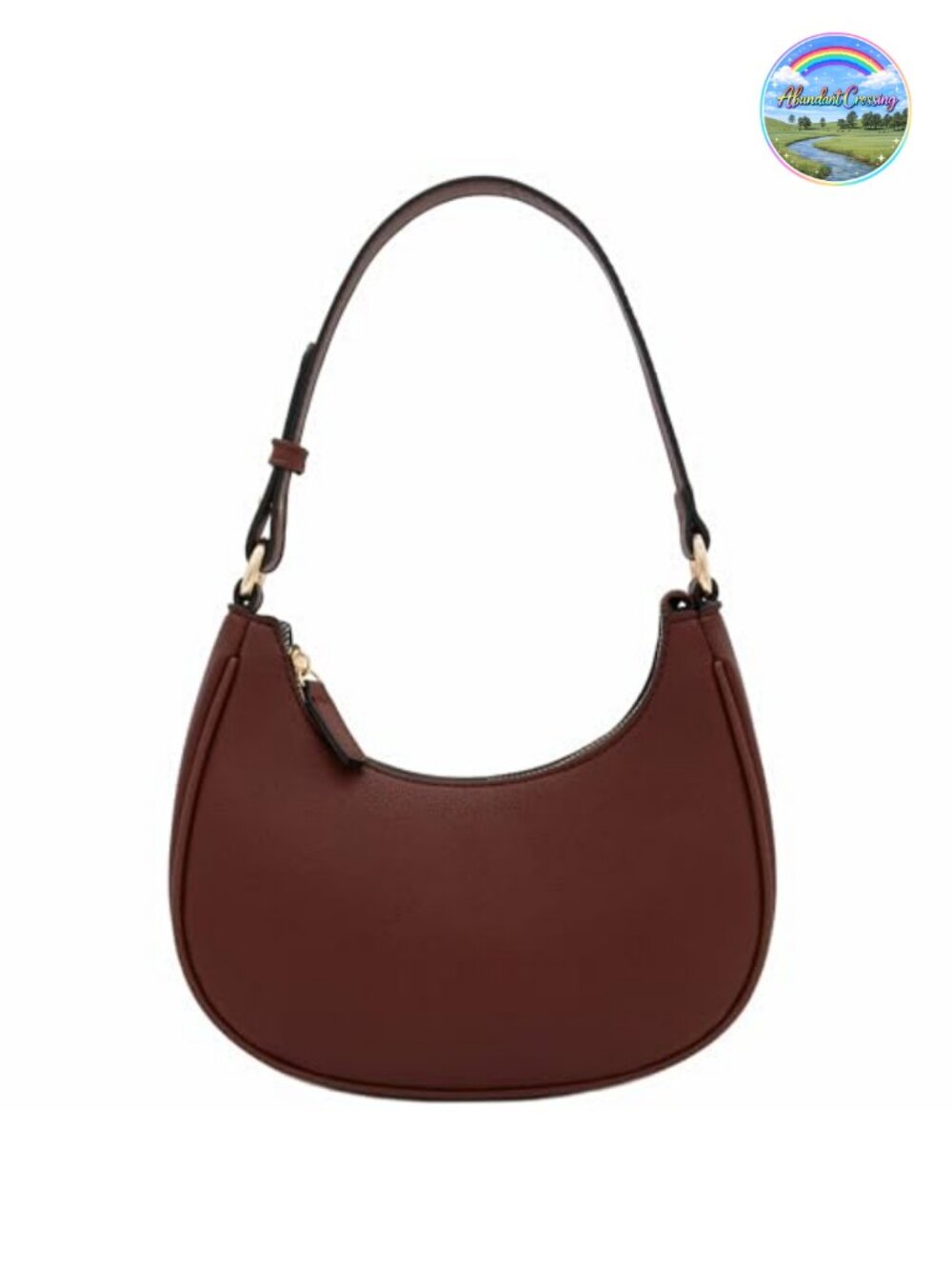 Small Crescent Shoulder Bag Underarm Purse PU Leather Gold Tone